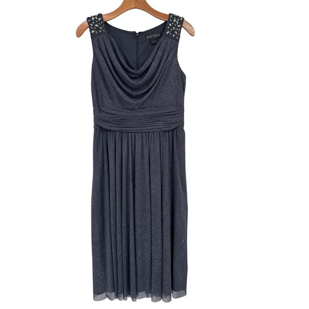 Jessica Howard Womens Sleeveless Gray Beaded Cocktail Dress save 8 formal